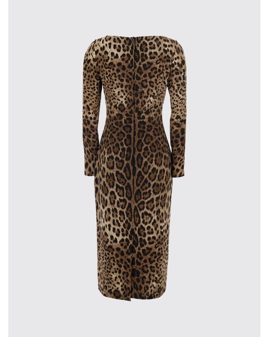Dolce & Gabbana Brown Dolce &Amp Gabbana Animal Print Viscose Sheath Midi Dress With Square Neckline