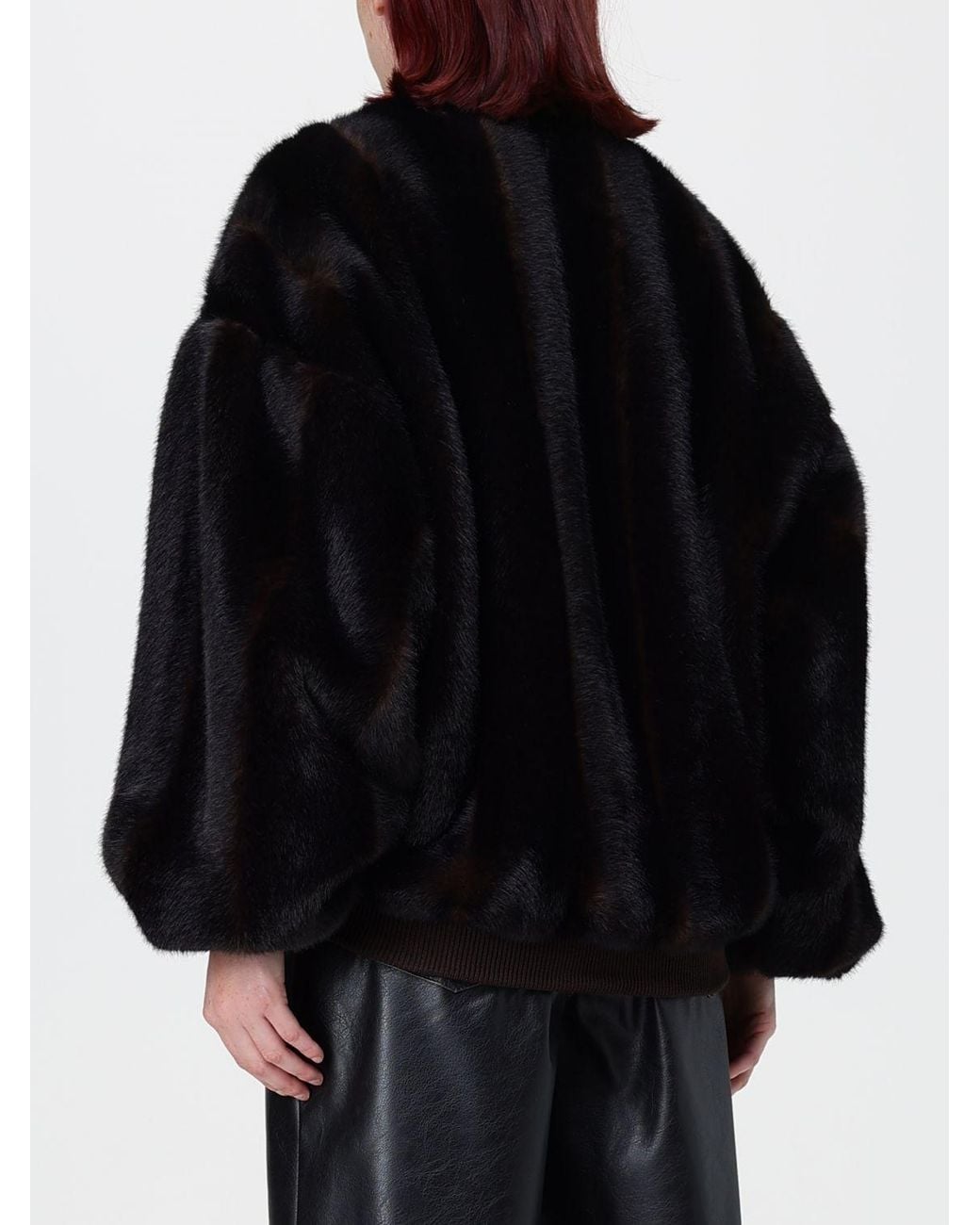 MM6 by Maison Margiela Black Cropped Faux Fur Jacket With Bomber Collar
