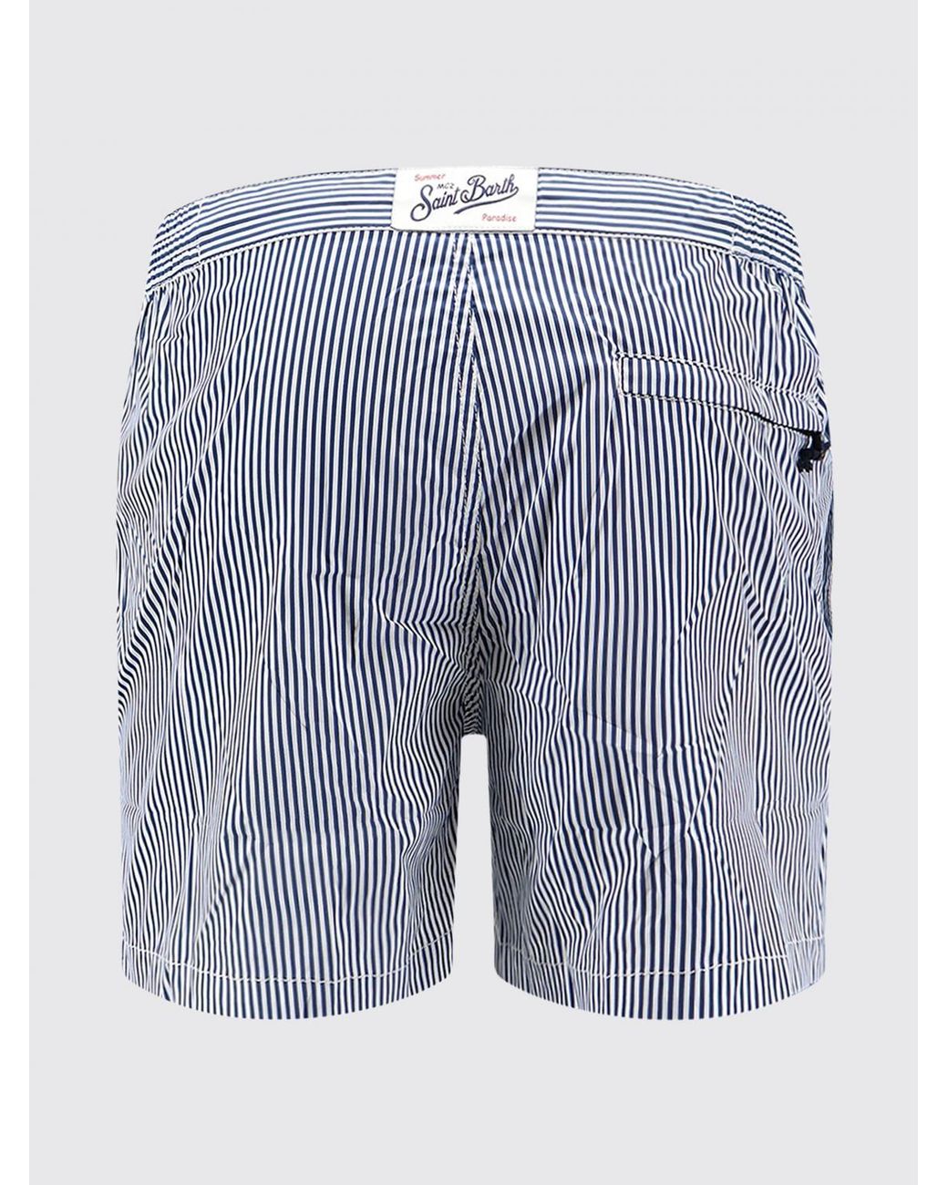 Mc2 Saint Barth Blue Striped Swim Shorts With Elasticated Waist And Embroidered Logo for men