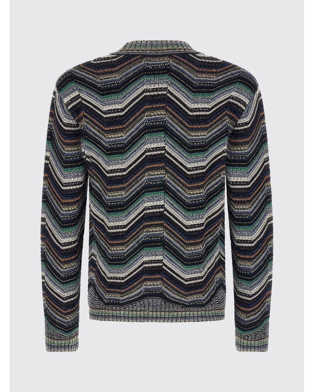 Missoni Gray Multicolour Zig-Zag Wool Blend Slim Fit V-Neck Cardigan for men