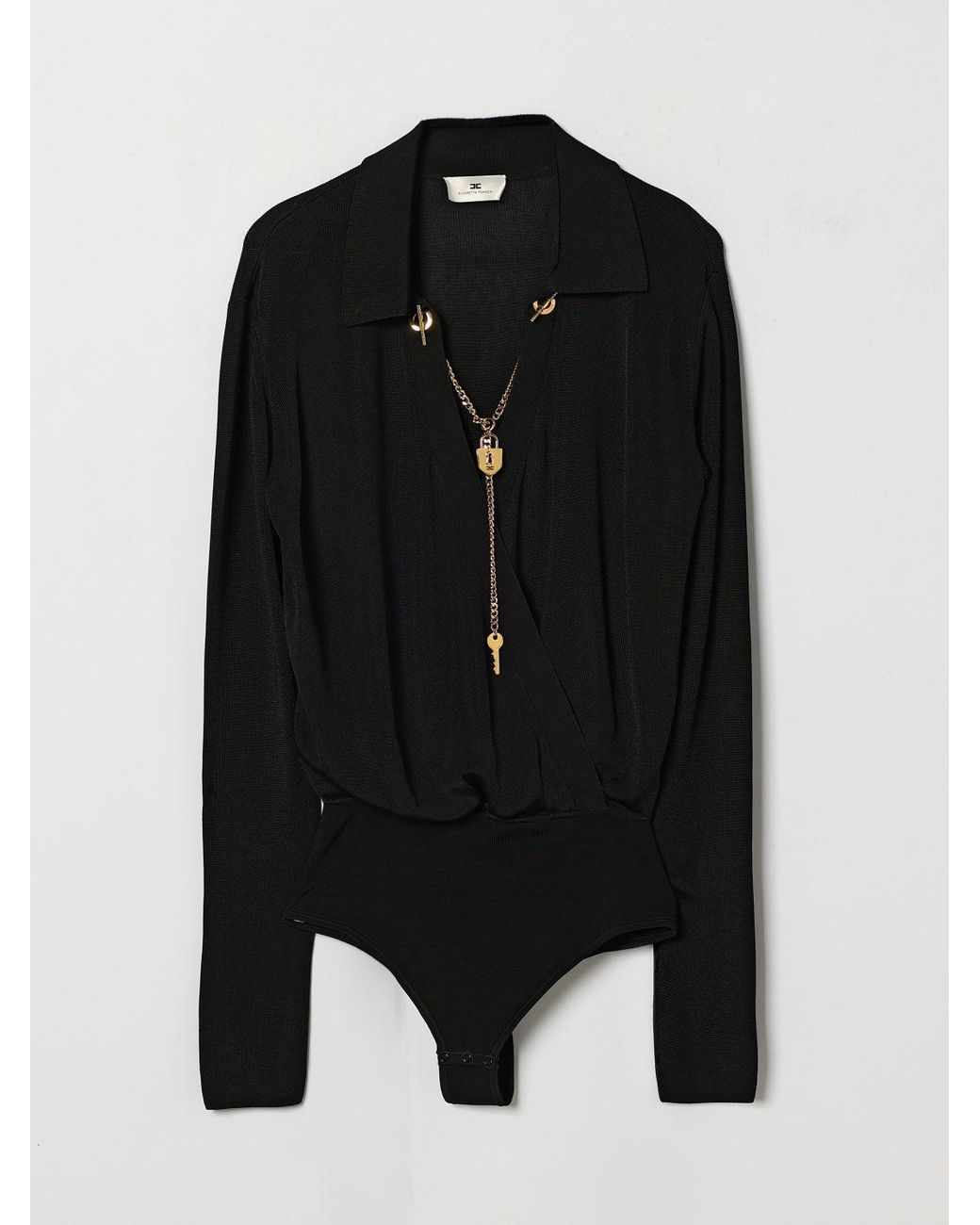 Elisabetta Franchi Black Long-Sleeved Blouse With Metallic Mesh Details