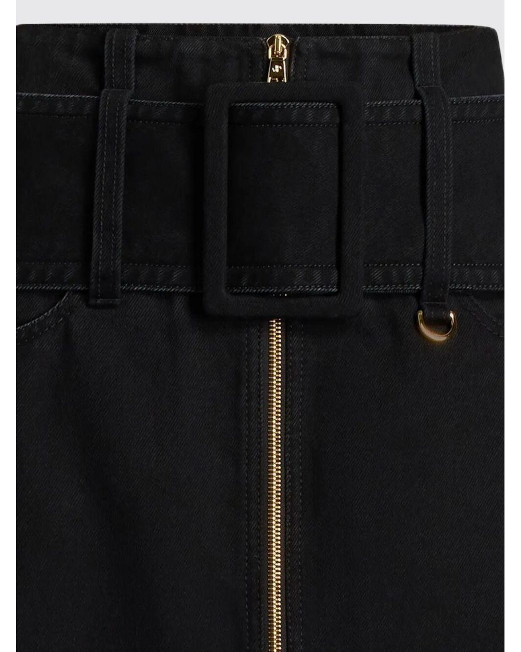 Patou Black Cotton Zipped Belted Midi A-Line Skirt