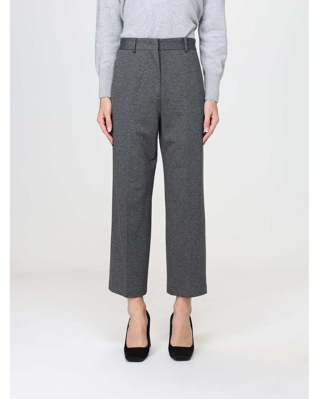 Liviana Conti Gray Danny High-Waisted Cropped Crêpe Trousers With Slant Pockets