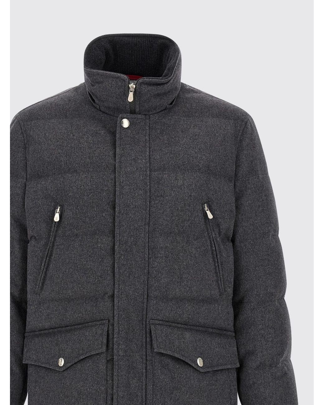Brunello Cucinelli Gray Padded Wool Parka With Detachable Hood for men