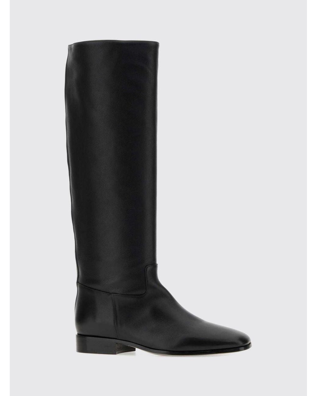 Herbert Levine Black Square-Toe Calfskin Leather Knee-High Boots