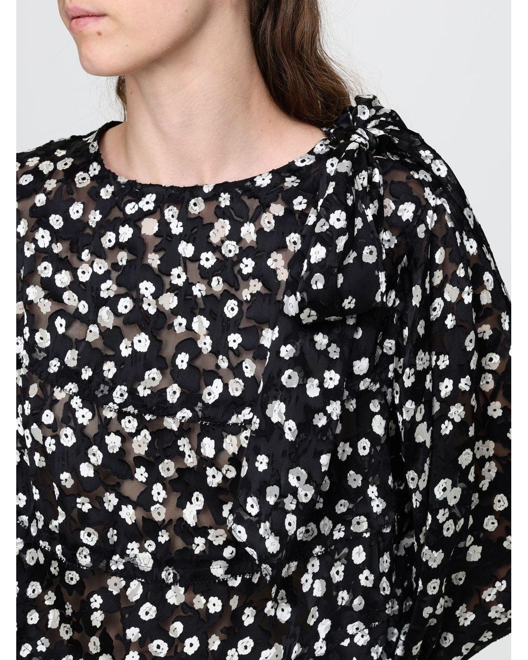 Isabel Marant Black Firma Floral Print Silk Blend Blouse With Long Sleeves