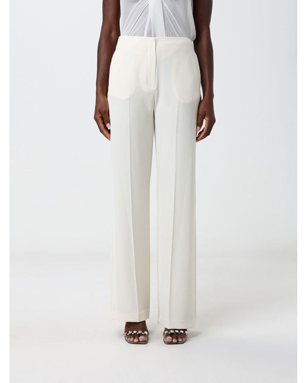 Hanita White High-Waisted Wide-Leg Crêpe Palazzo Trousers