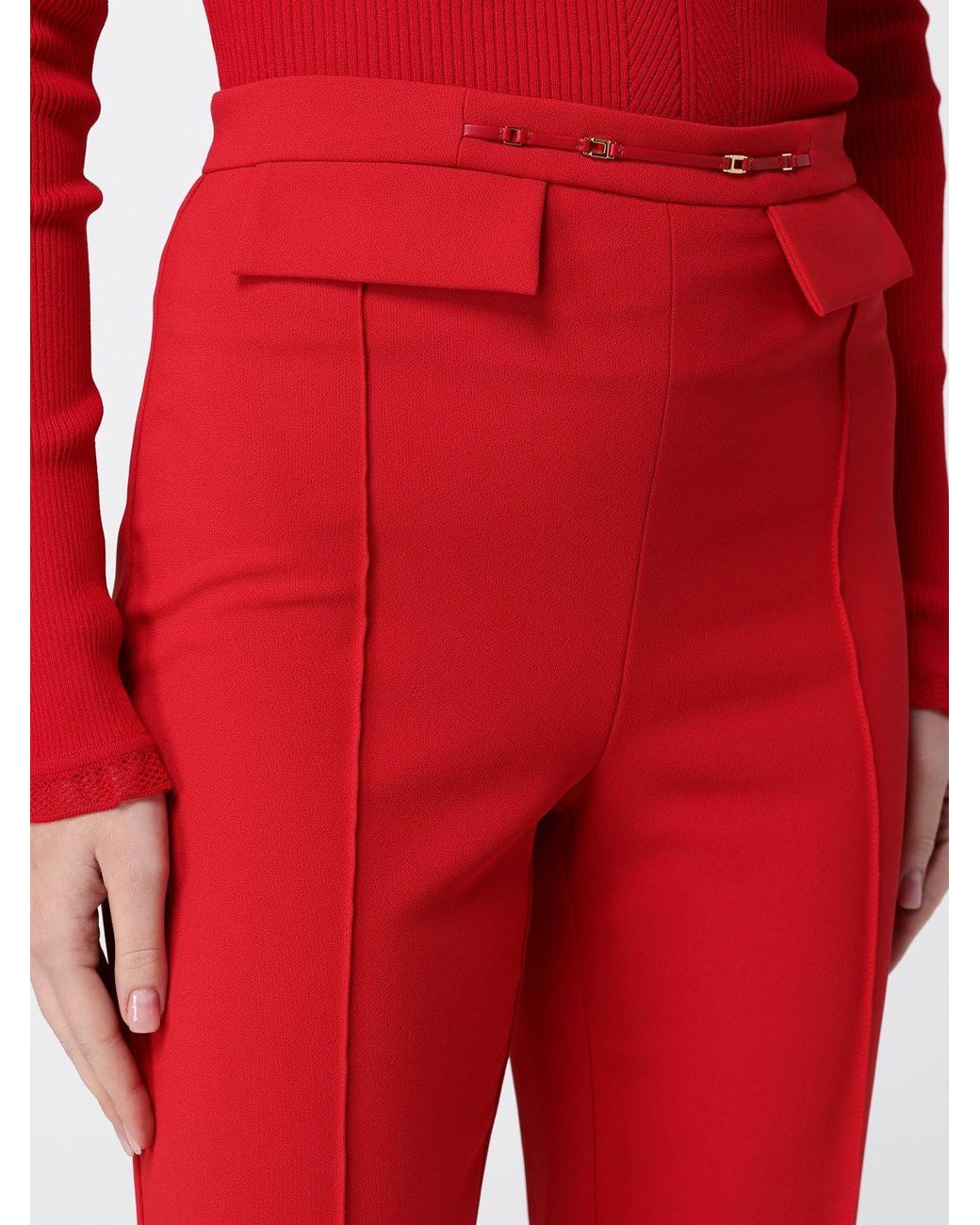 Elisabetta Franchi Red High-Waisted Skinny Stretch-Crêpe Trousers
