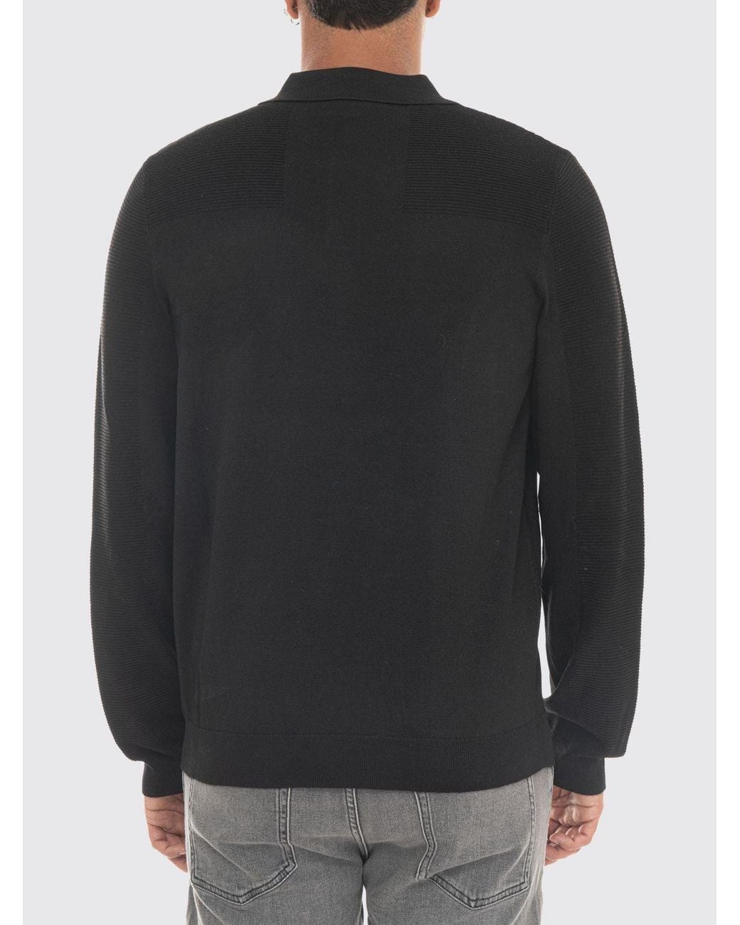Boss Black Long-Sleeved Wool-Blend Polo Shirt With Ribbed Collar for men