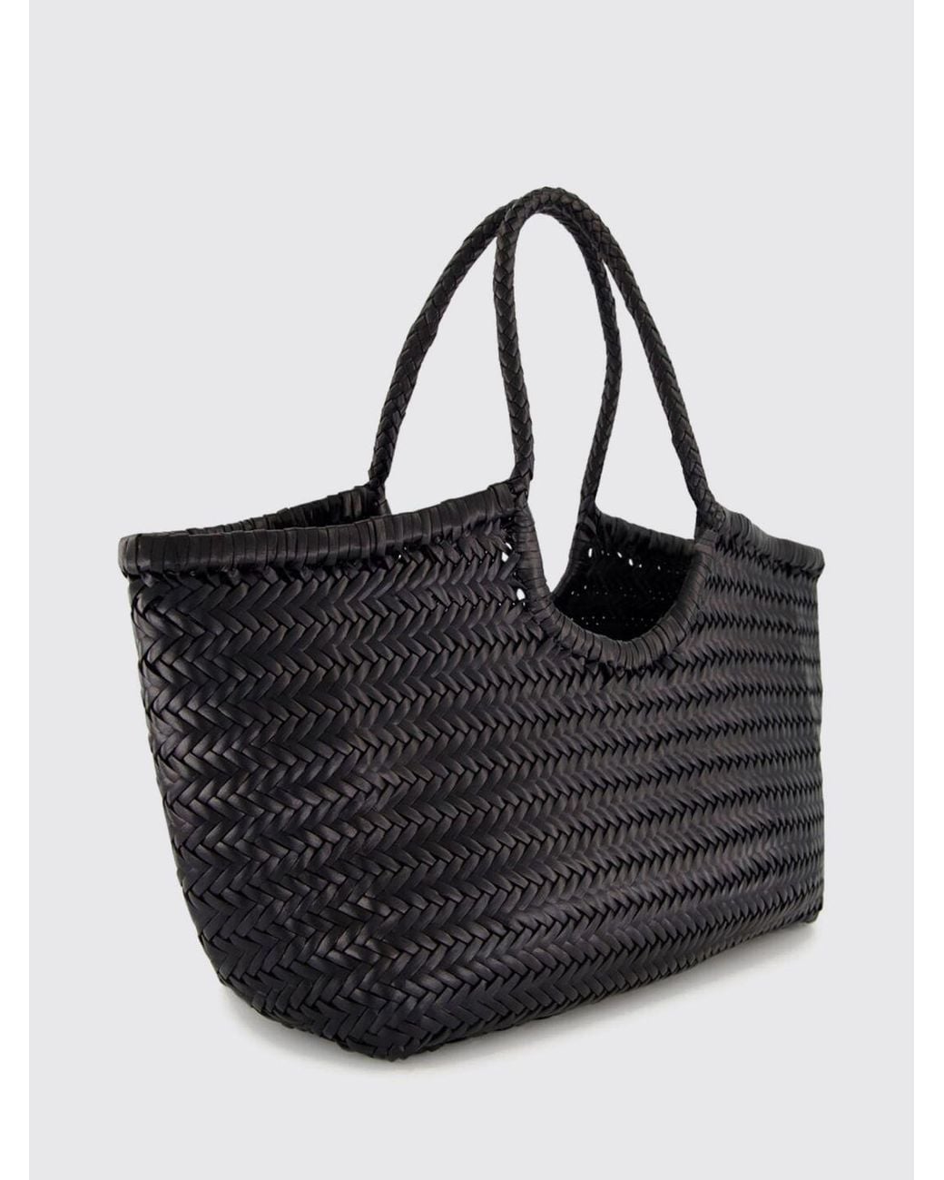Dragon Diffusion Black Nantucket Woven Leather Shoulder Bag With Braided Handles
