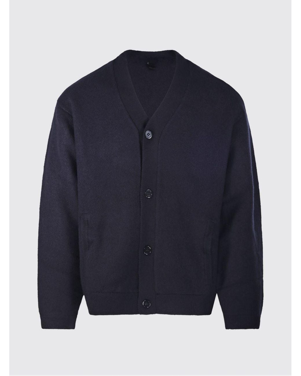 Emporio Armani Blue V-Neck 100% Virgin Wool Cardigan for men
