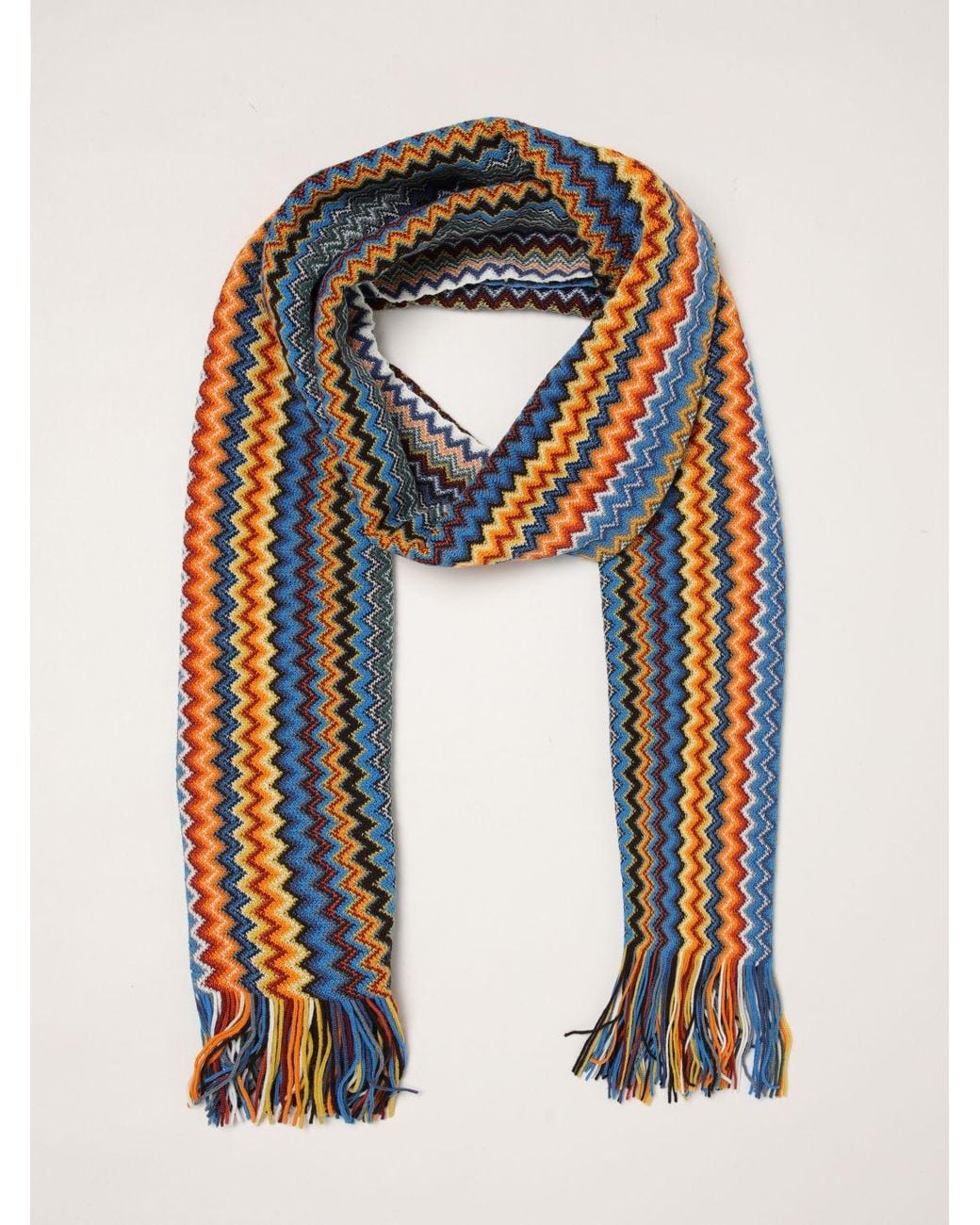 Missoni Blue Abstract Striped Pattern Wool Blend Scarf for men