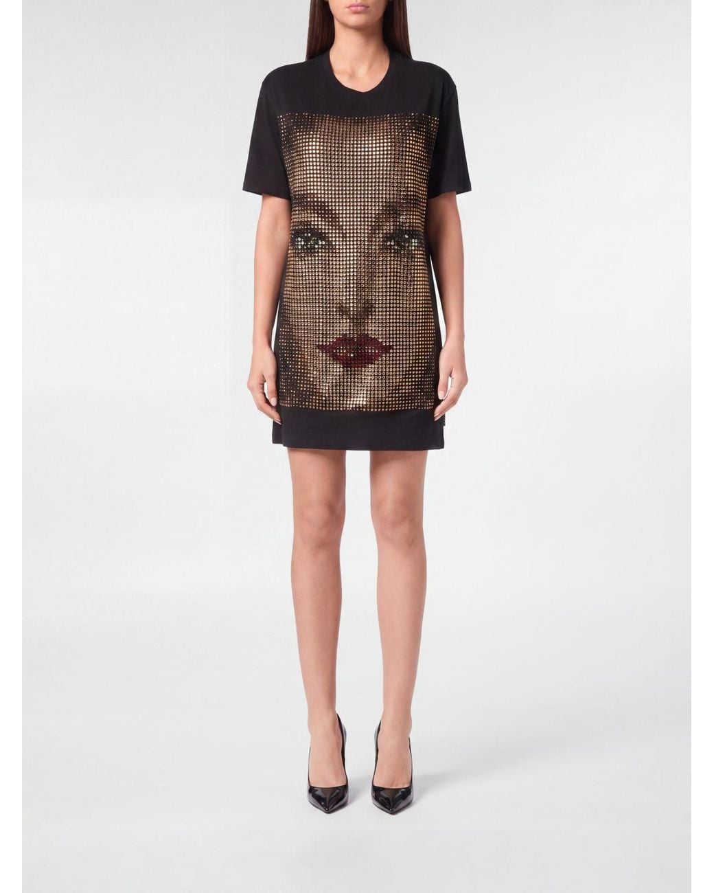 Philipp Plein Black Cotton Jersey T-Shirt Dress With Crystals