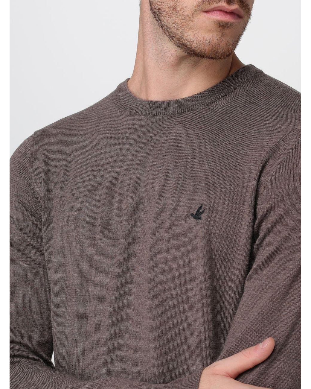 Brooksfield Brown Crewneck Wool Jumper With Long Sleeves And Ribbed Trims for men