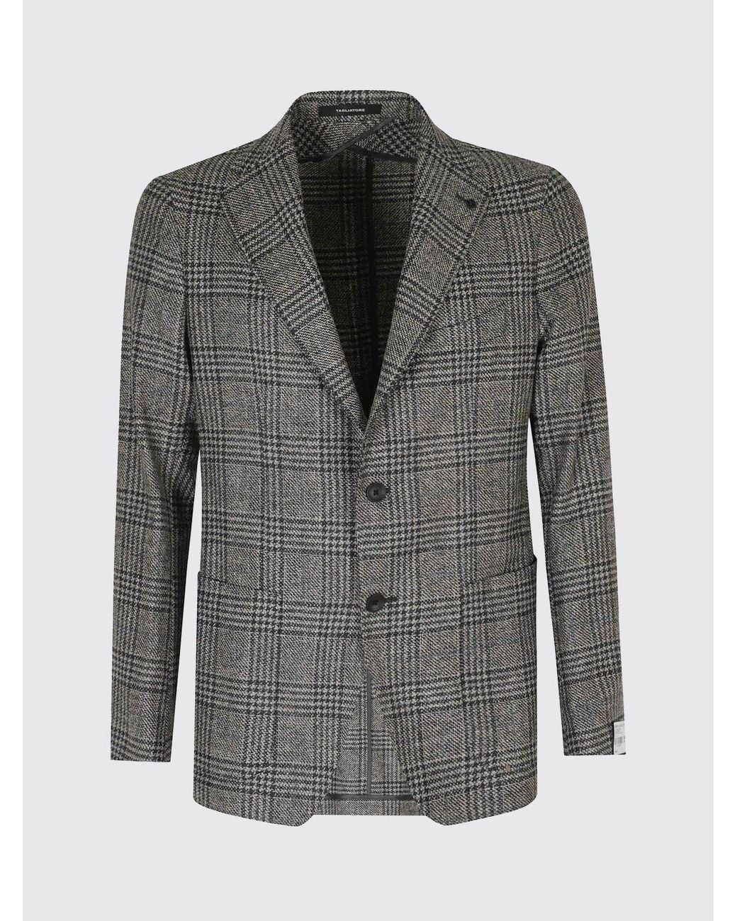 Tagliatore Gray Prince Of Wales Check Wool Single-Breasted Blazer With Patch Pockets for men