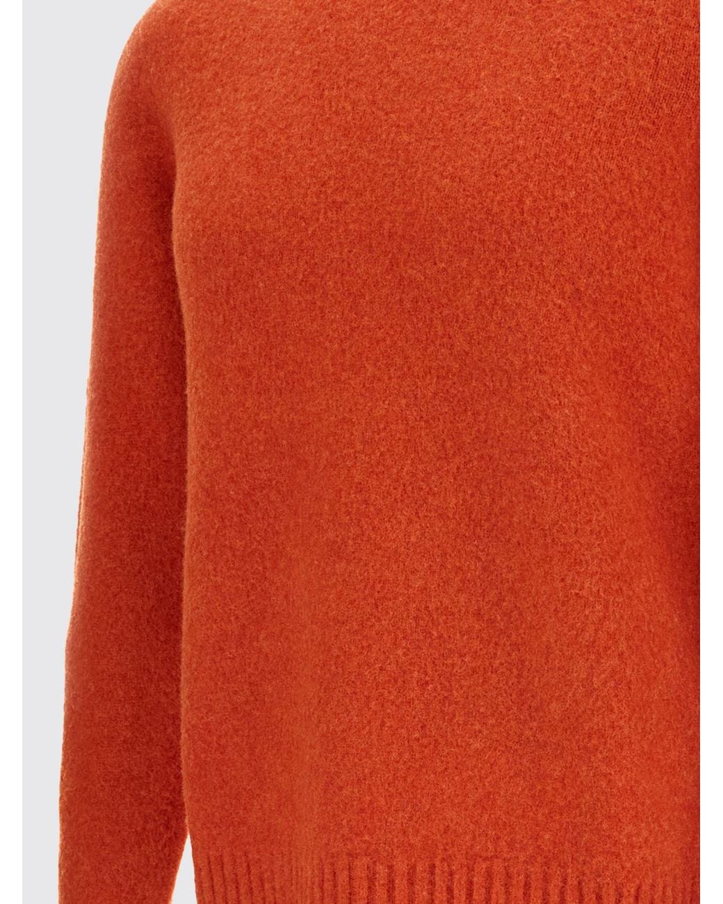 Drumohr Orange Crew-Neck Lambswool Jumper With Ribbed Trim for men