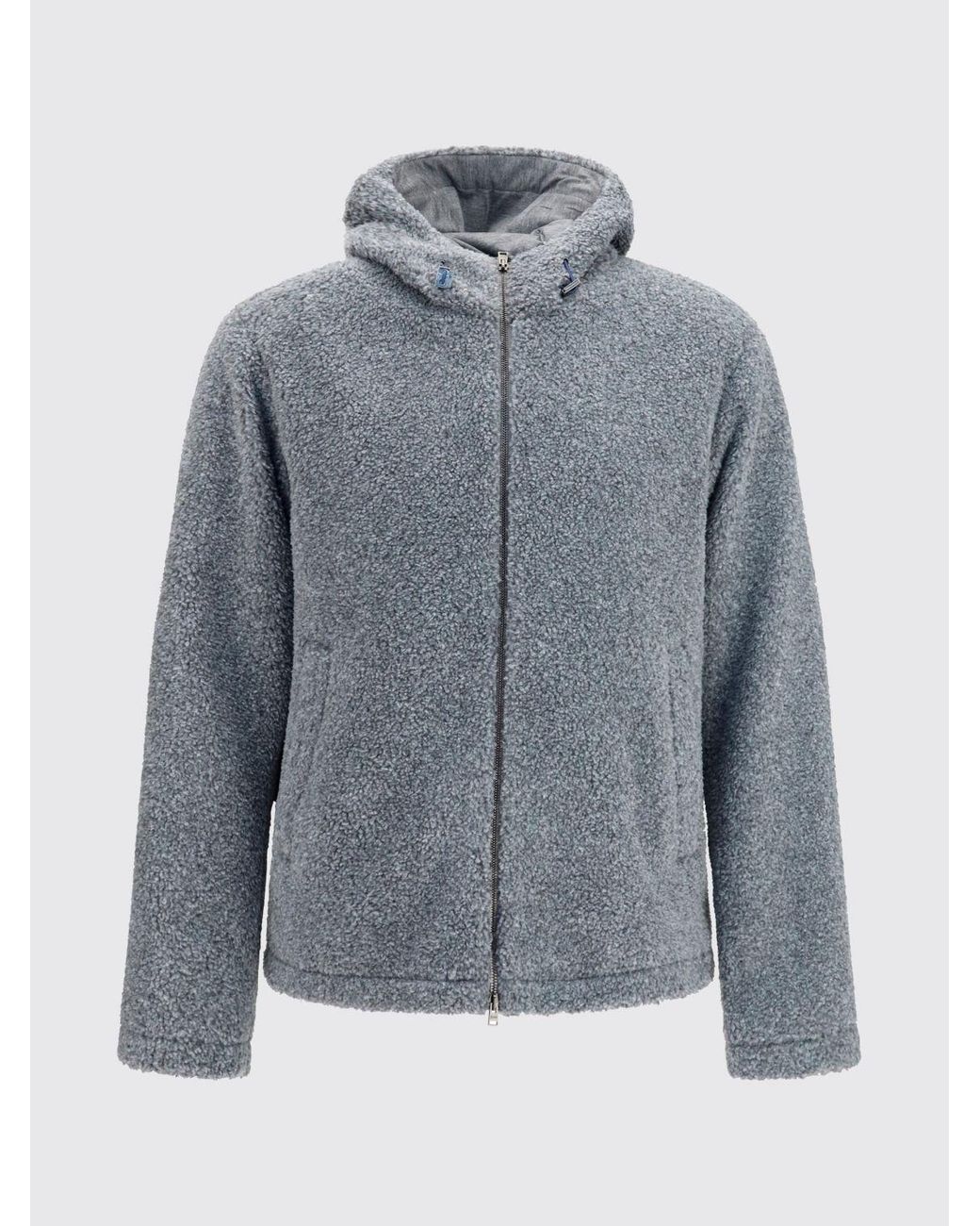 Herno Gray Bouclé Fabric Hooded Sports Jacket With Zip Closure for men