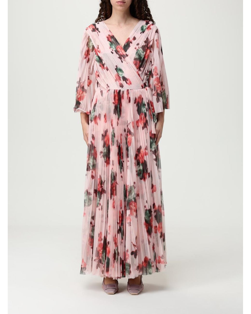 Philosophy Di Lorenzo Serafini Pink Floral Pleated Wrap Dress