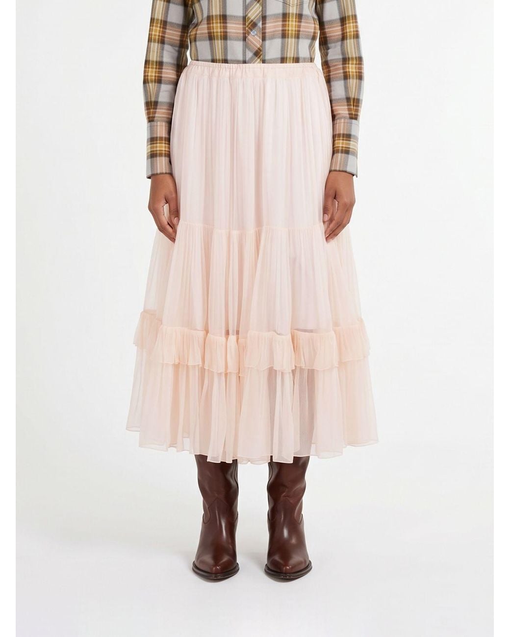 Chloé Pink ChloÉ High-Waisted A-Line Silk Midi Skirt With Elasticated Waist