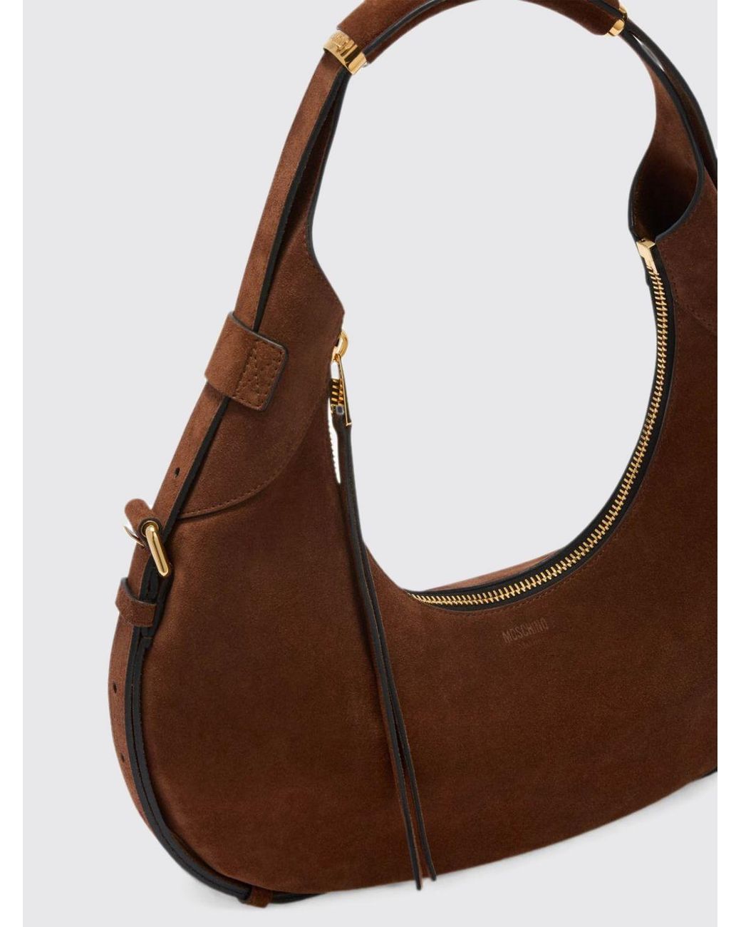 Moschino Couture Brown Suede Calfskin Shoulder Bag With Logo