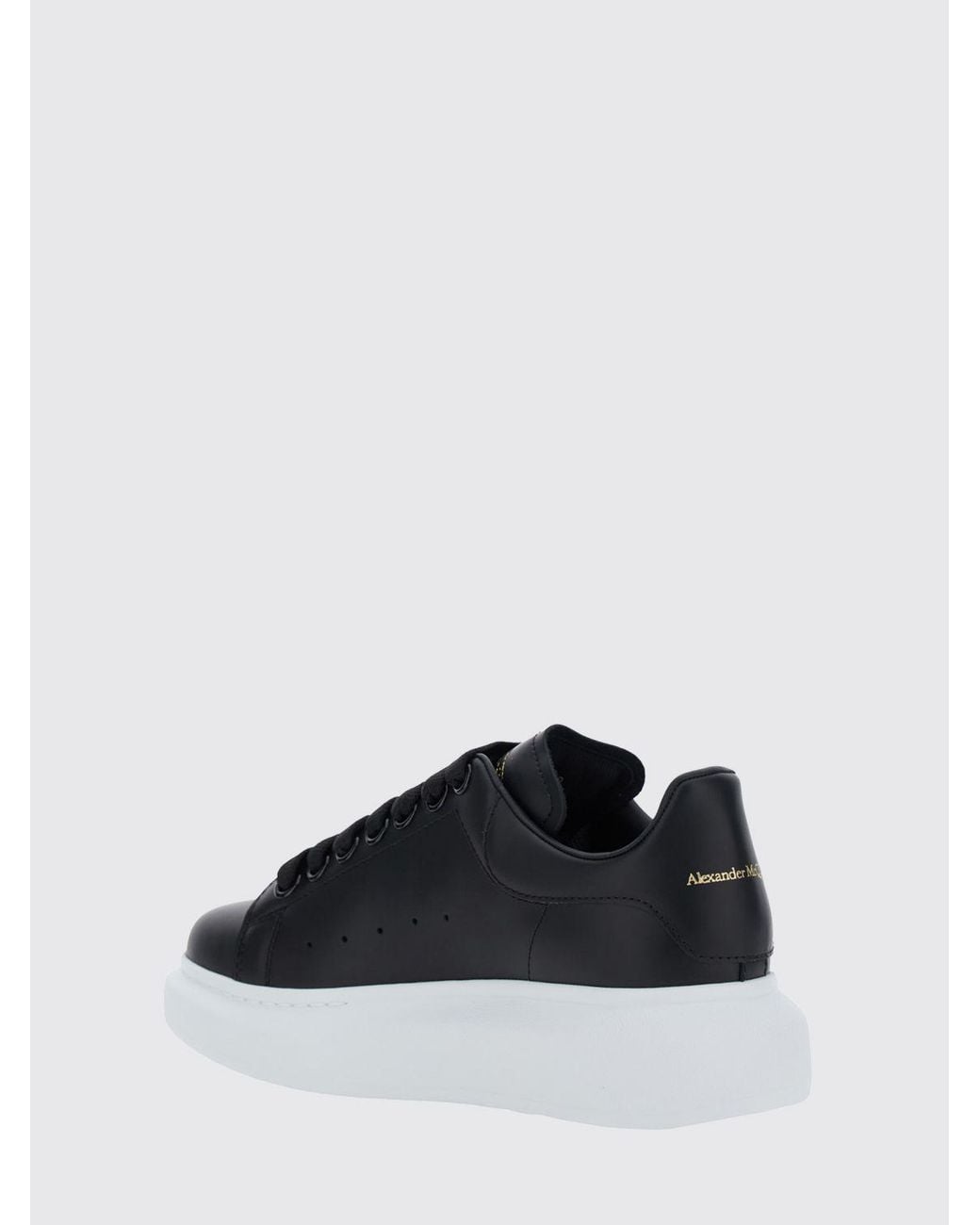 McQueen Black Oversize Calf Leather Sneakers With Contrasting Heel And Laminated Logo