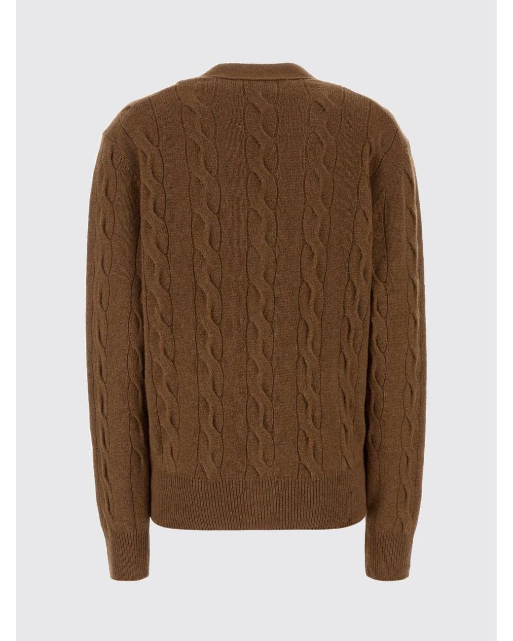 AMI Brown V-Neck Merino Wool Cardigan With Patch Pockets