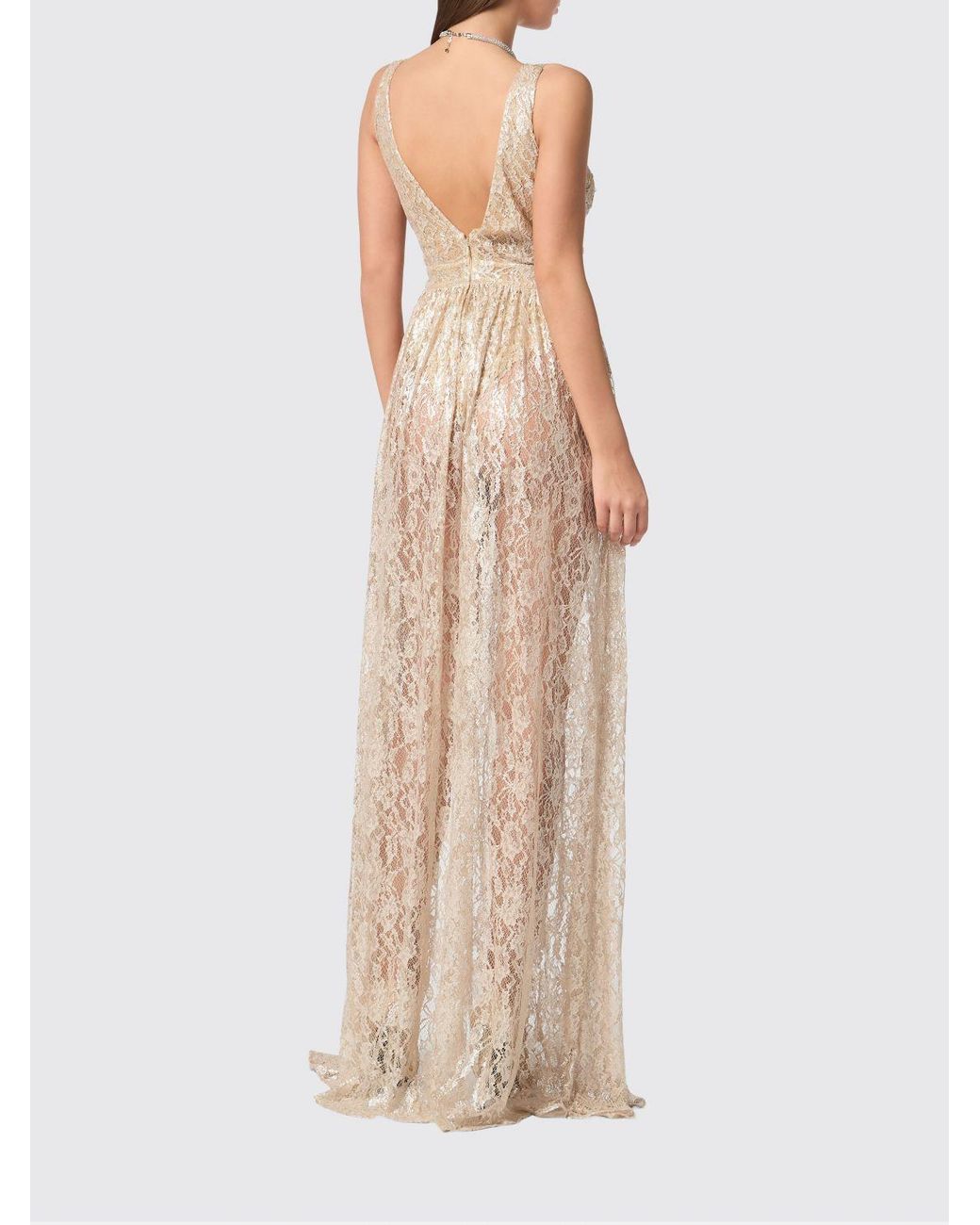 Philipp Plein Natural Cut Out Lace Long Dress