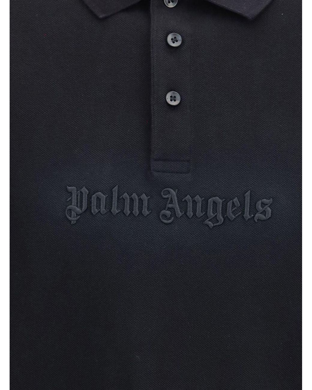 Palm Angels Black Cotton Polo Shirt With Ribbed Collar And Contrasting Logo for men