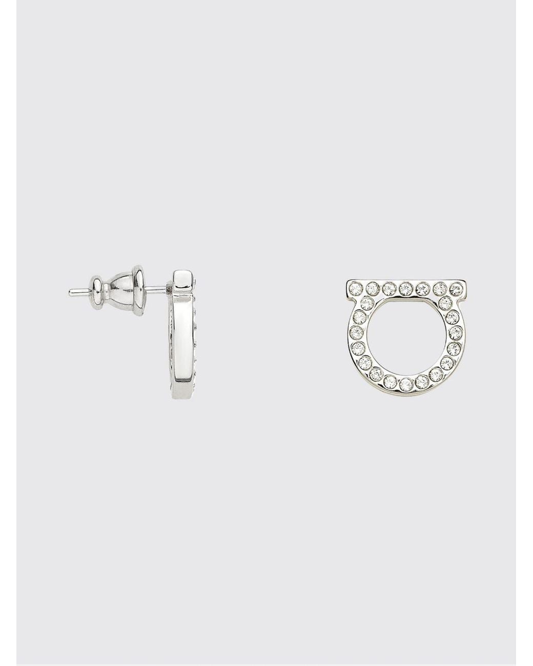 Ferragamo Metallic Gancini Crystal-Embellished Brass Stud Earrings