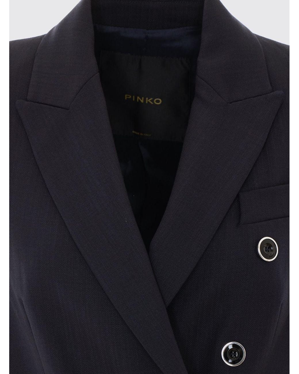 Pinko Blue Double-Breasted Slim Fit Wool Blend Blazer With Peak Lapels