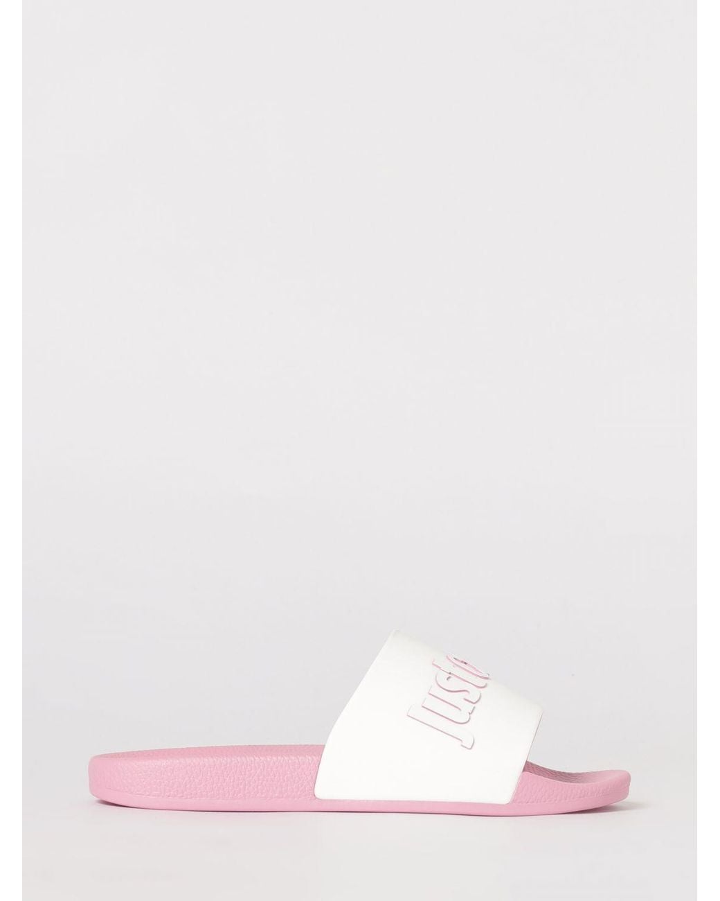 Just Cavalli Pink Rubber Sliders With Printed Logo
