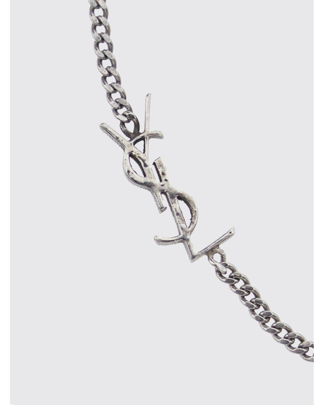 Saint Laurent White Ysl Monogram Rhinestone-Embellished Brass Bracelet for men