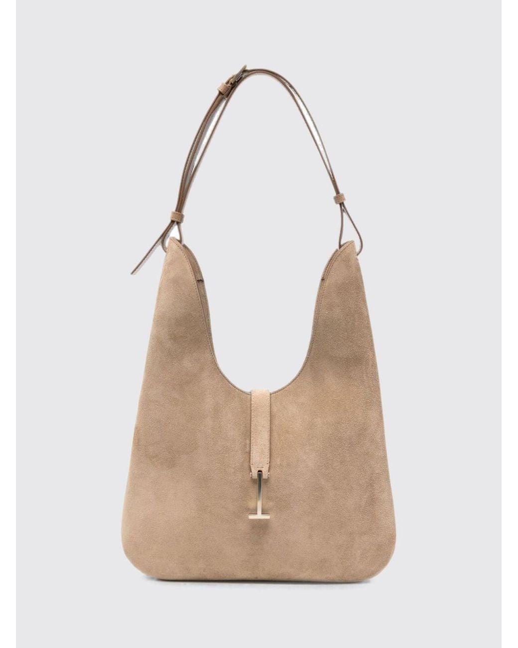 Tom Ford Natural Large Suede Shoulder Bag With An Adjustable Handle And Logo