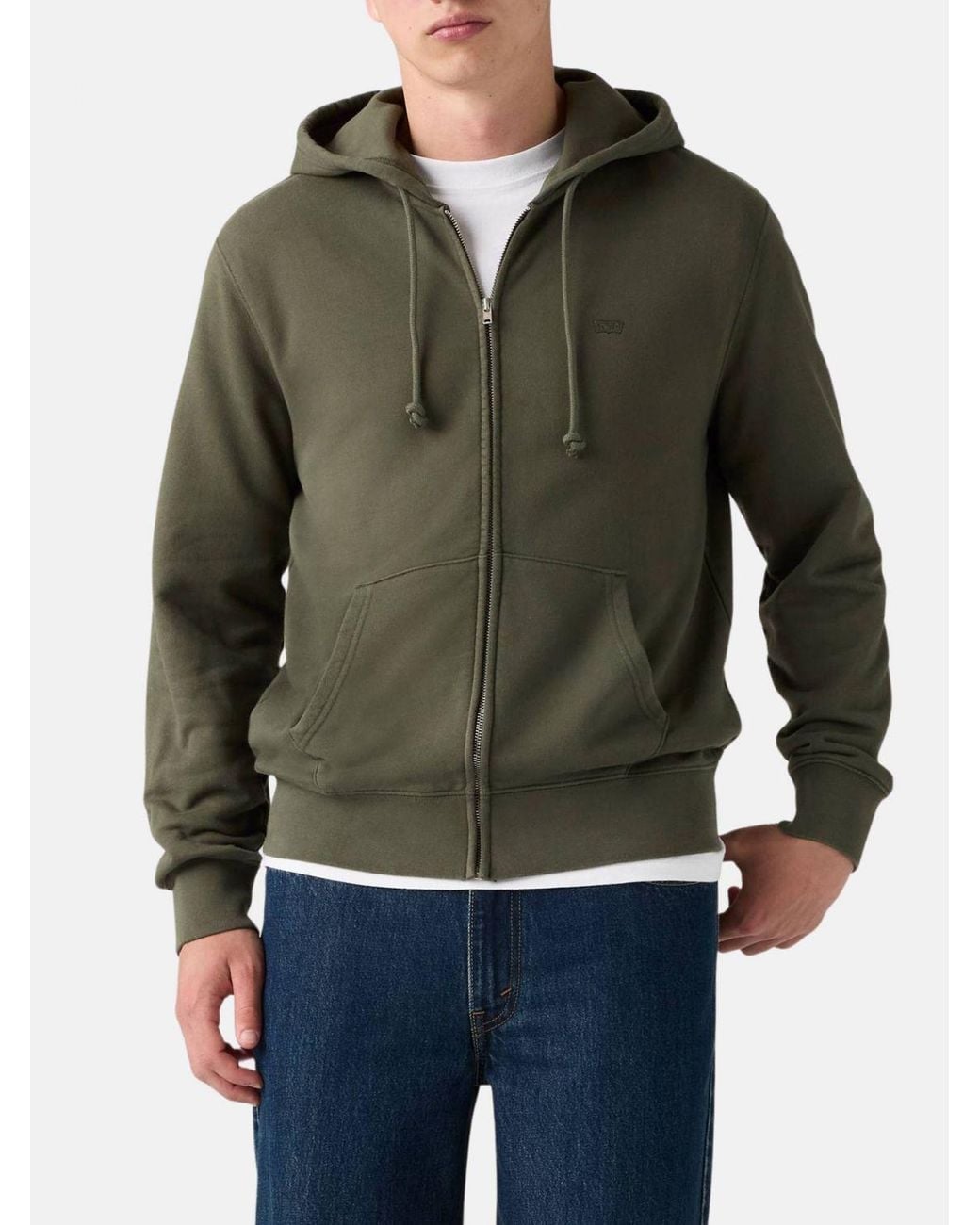 Levi's Green Cotton Zip-Up Hoodie With Contrast Logo for men