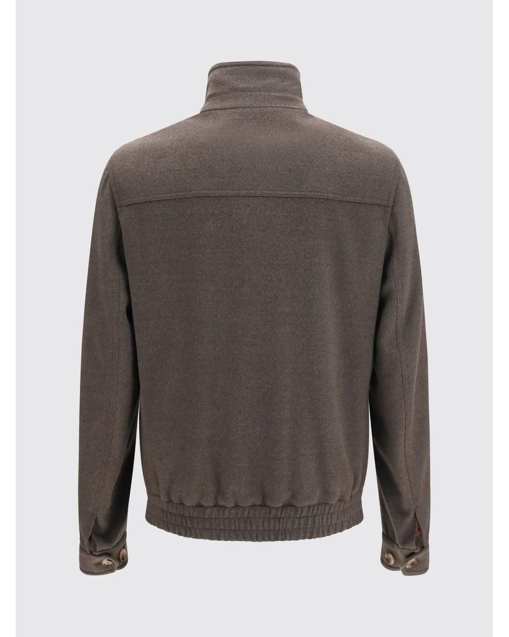 Brunello Cucinelli Gray Wool Bomber Jacket With High Neck And Zip Closure for men