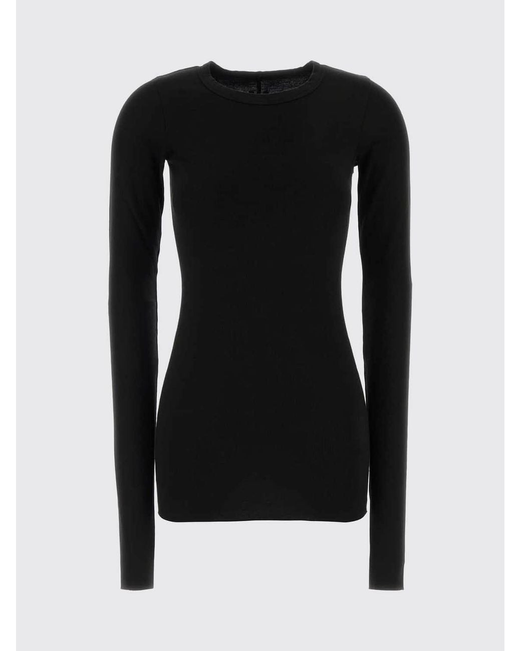 Rick Owens Black Long-Sleeved Slim Fit Cotton T-Shirt