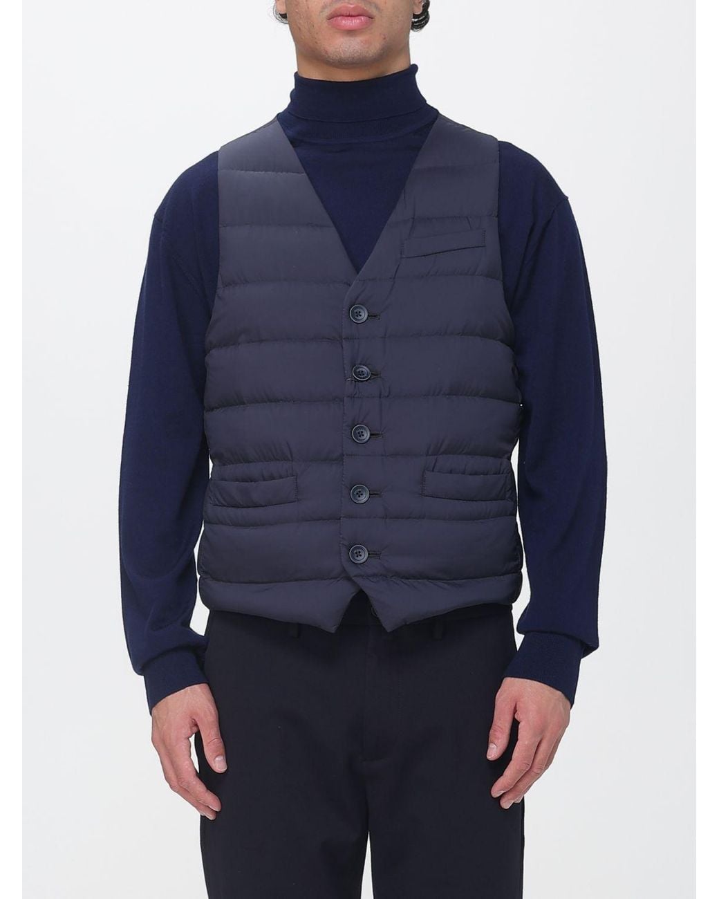 Herno Blue V-Neck Quilted Nylon Down Gilet With Button Closure for men