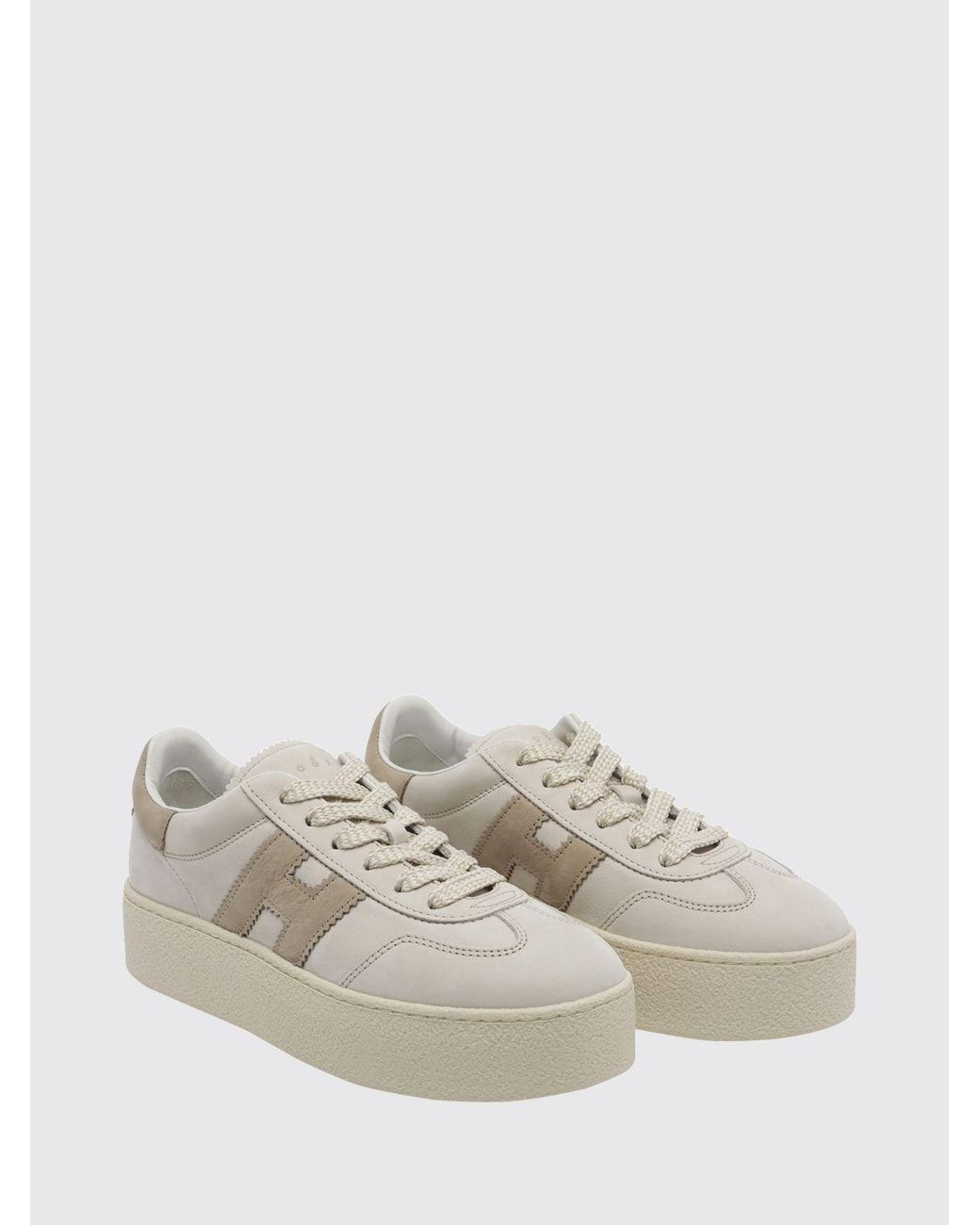 Hogan White Cool Nubuck Sneakers With Contrasting H And Platform Sole