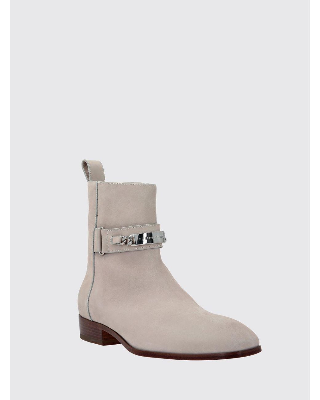 Philipp Plein White Suede Ankle Boots With Side Zip Closure for men