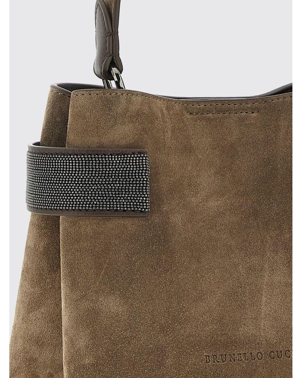 Brunello Cucinelli Natural Small Suede Handbag With Monili Embellishment