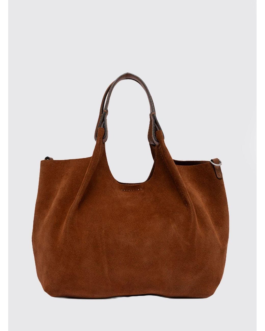 Gianni Chiarini Brown Dua Suede Calfskin Handbag With Double Handle And Laminated Logo