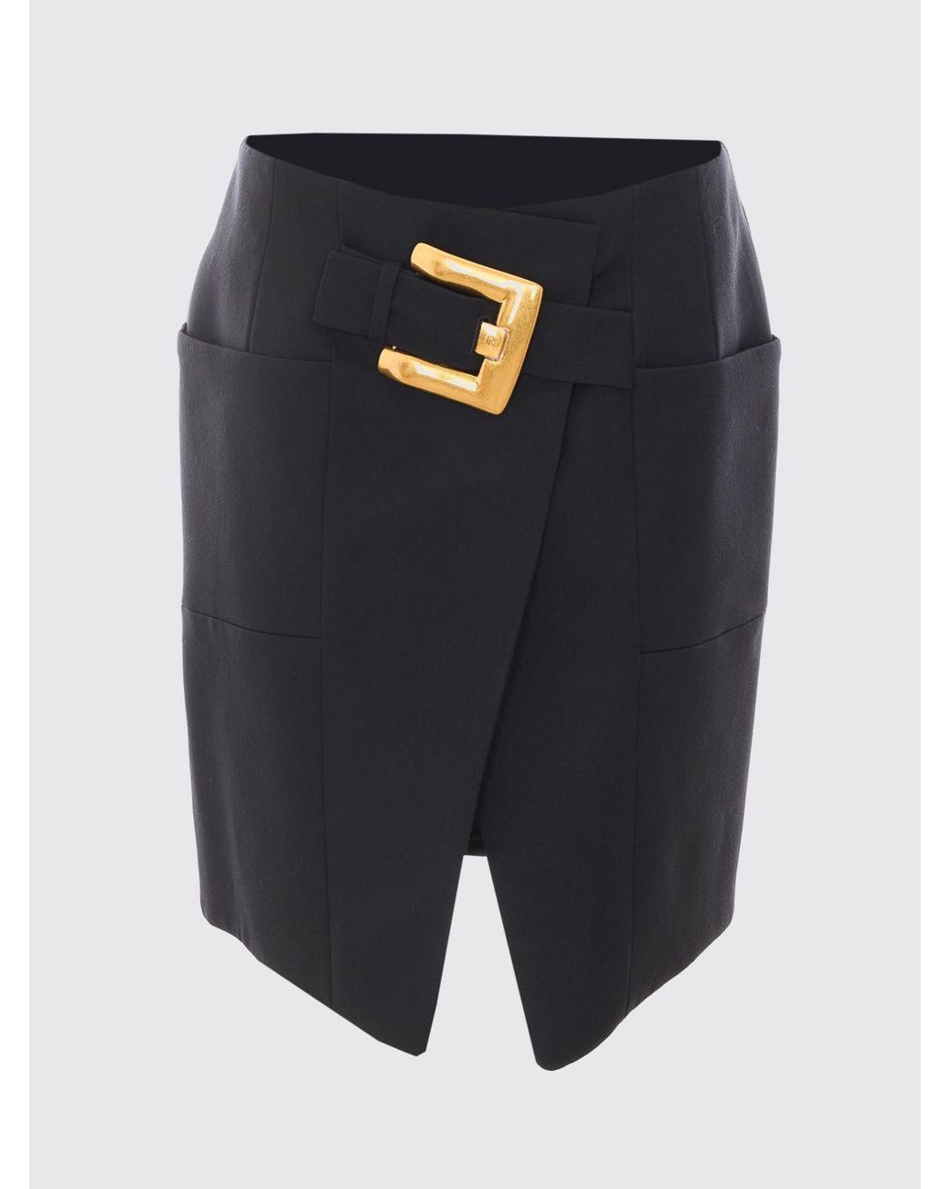 Balmain Black High-Waisted Asymmetrical Virgin Wool Mini Skirt