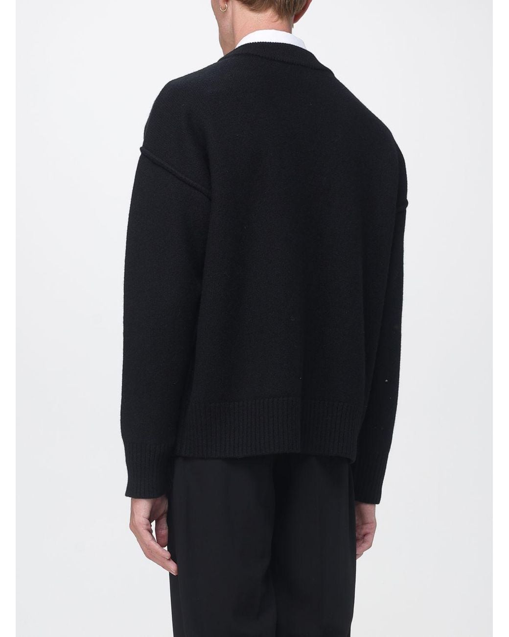 AMI Blue V-Neck Wool Cardigan With Contrast Logo for men