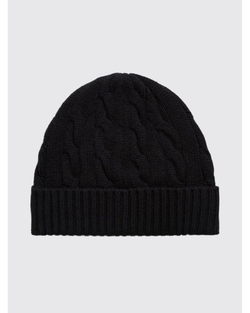 Polo Ralph Lauren Black Wool And Cashmere Blend Beanie With Contrast Pony Logo for men