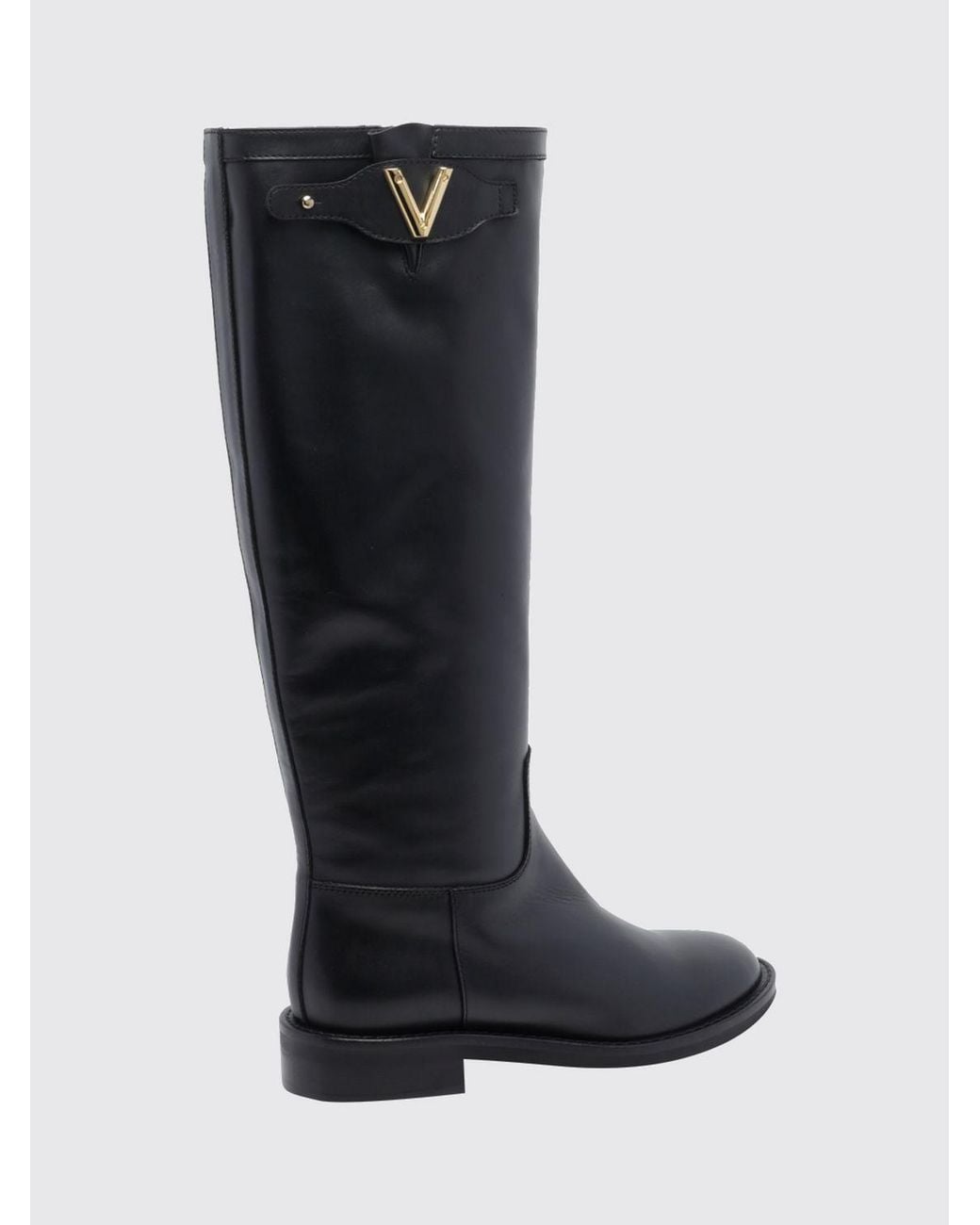Via Roma 15 Black Smooth Calfskin Leather Riding Boots With Low Heel