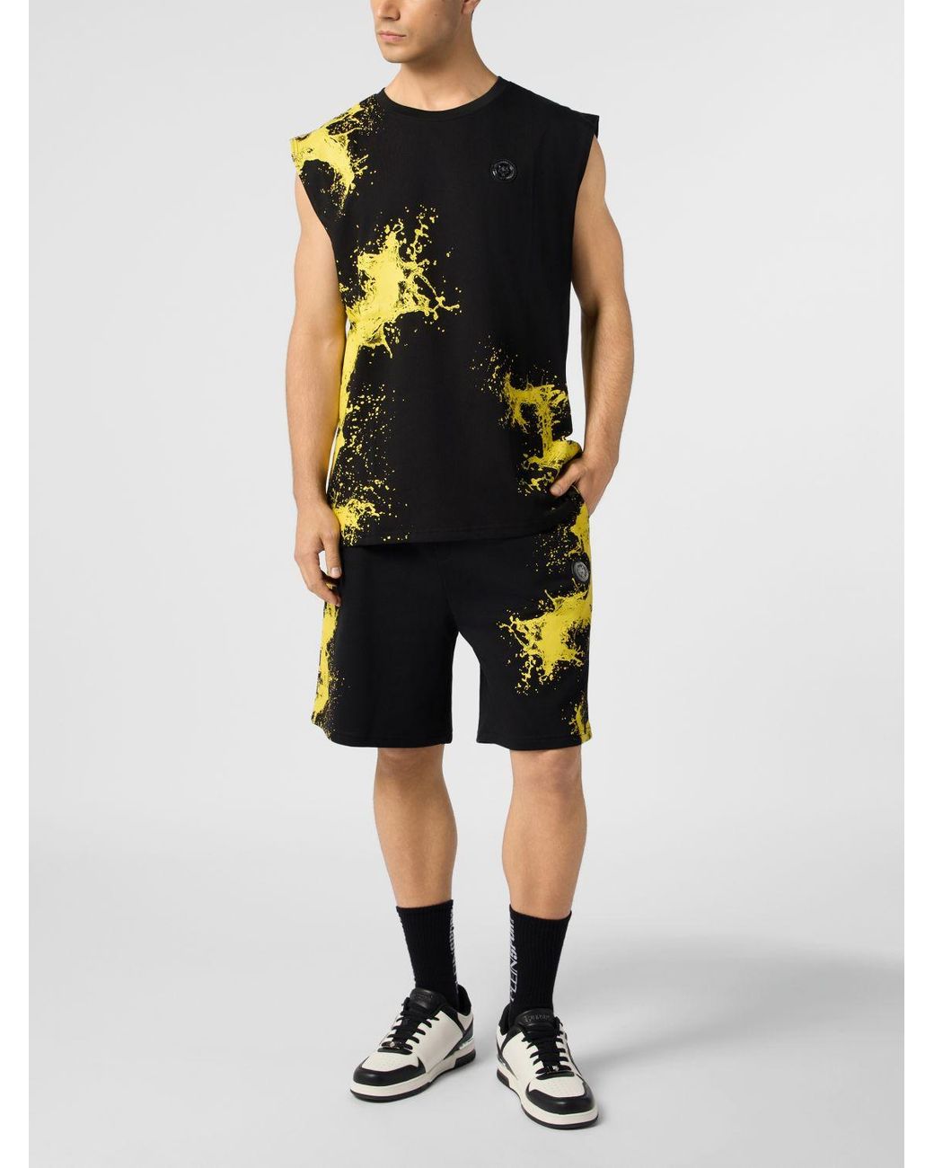 Philipp Plein Black Abstract Print Jogging Shorts for men