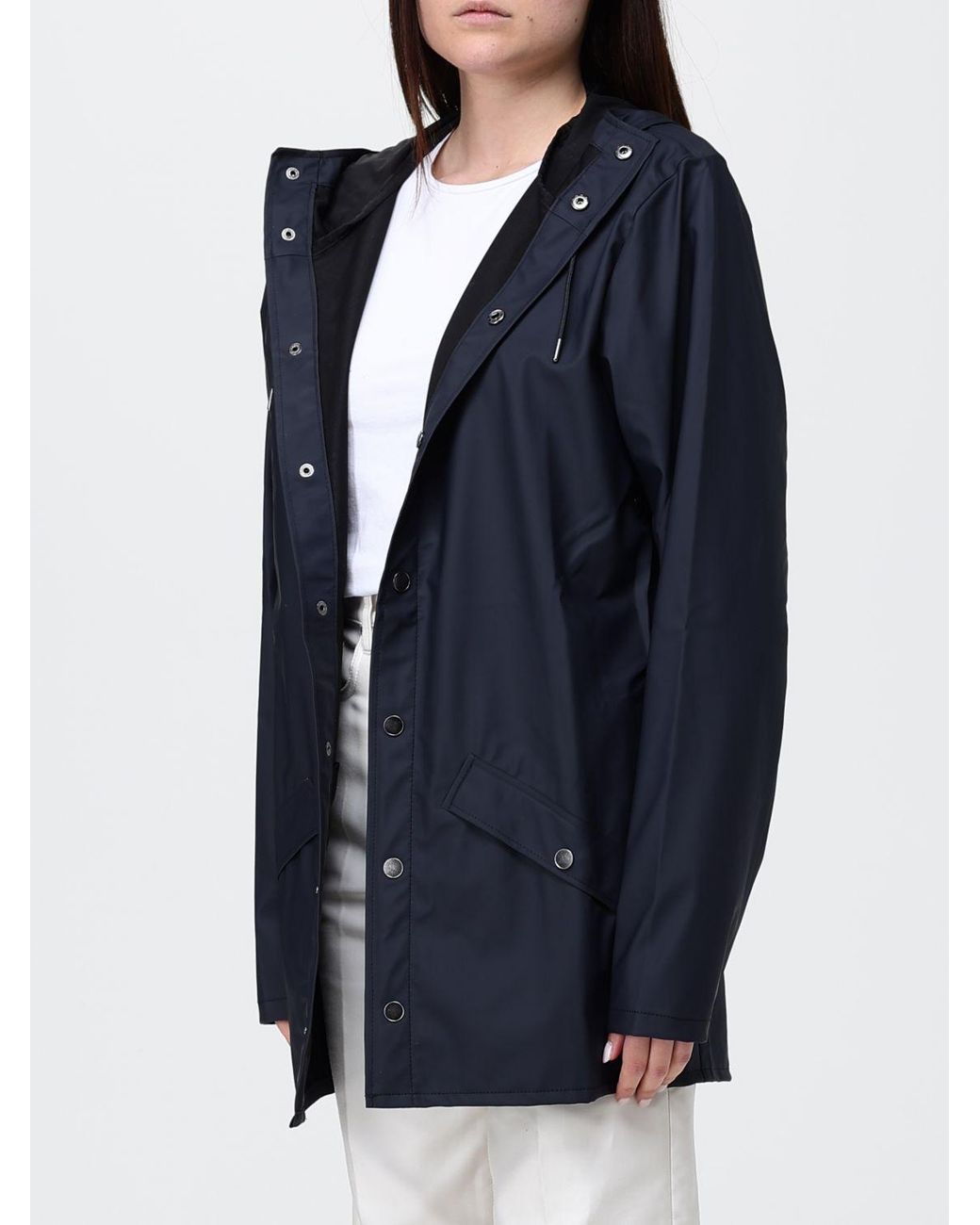 Rains Blue Hooded Waterproof Polyester Raincoat