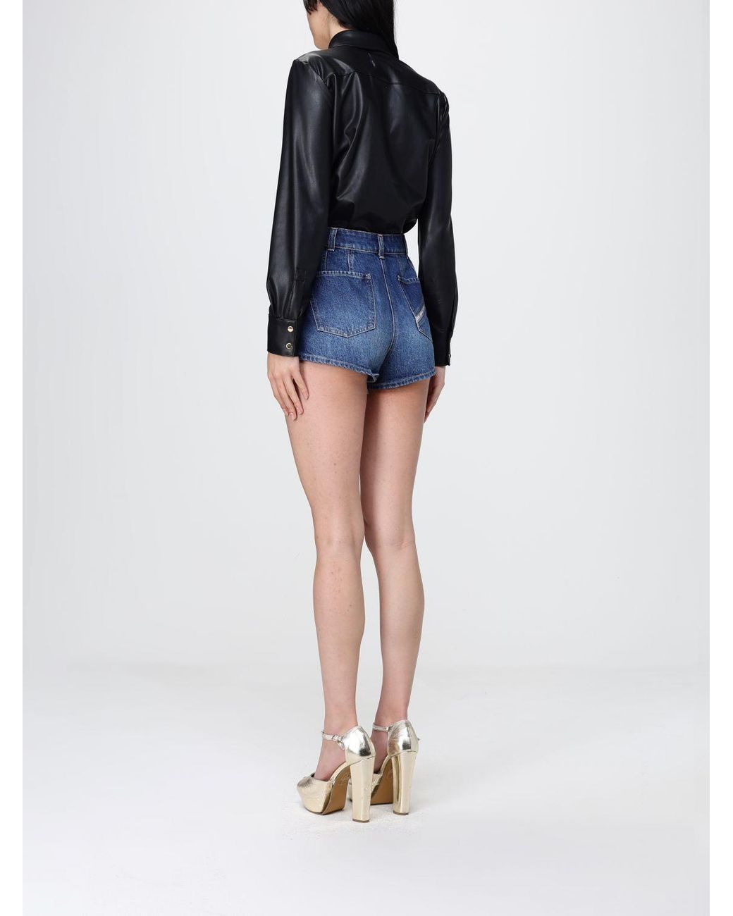 Elisabetta Franchi Blue Denim Jumpsuit With Nappa Effect Fabric