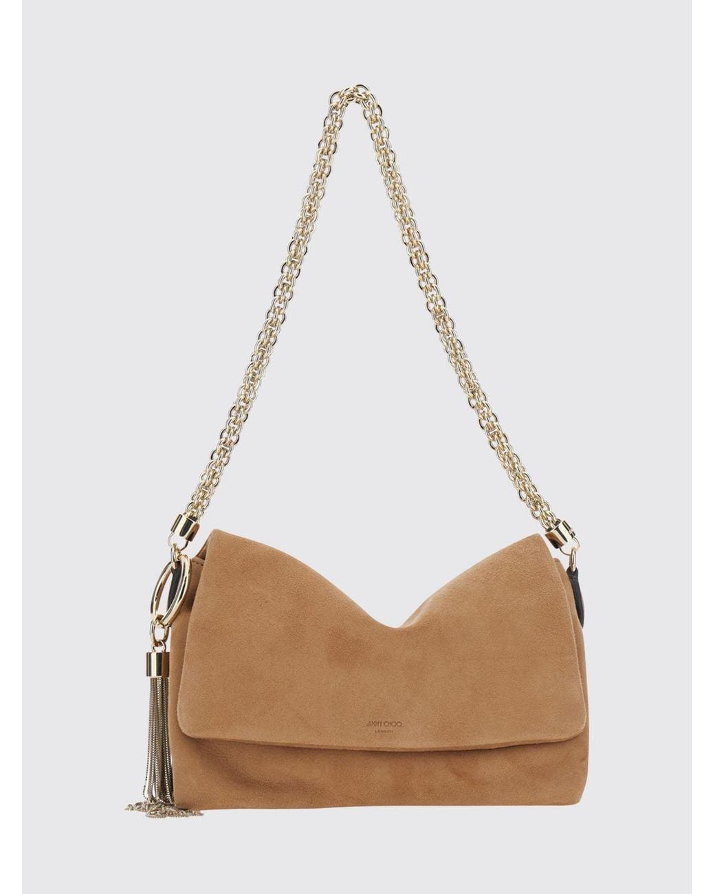 Jimmy Choo Natural Callie Flap Suede Shoulder Bag With Metallic Tassels