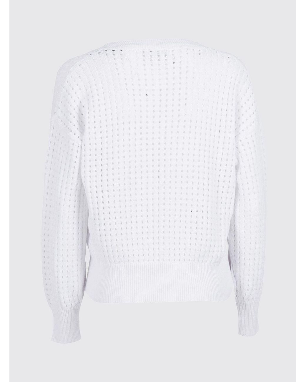 Kangra White Perforated Cotton V-Neck Knit